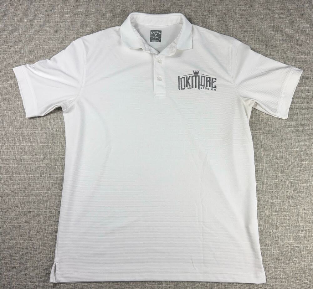 Callaway Opti-Dri Golf Polo Mens M White Ink Tour Embroidered Performance Shirt
